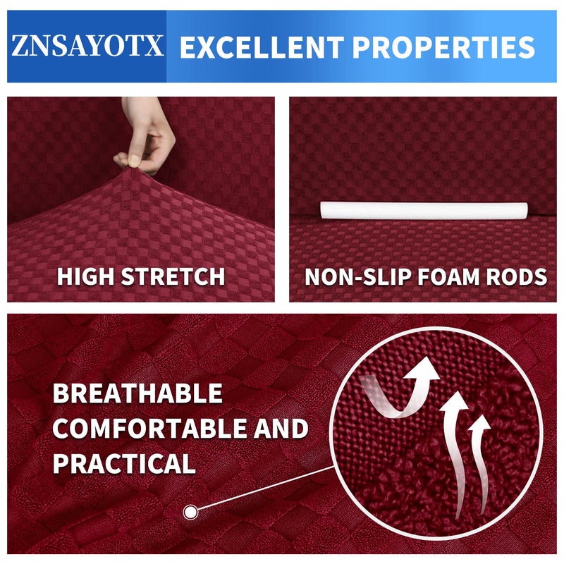 ZNSAYOTX 1 Piece Jacquard Couch Covers for 3 Cushion Couch Living Room High Stretch Sofa Cover Pets Dogs Friendly Anti Slip Thickened Slipcovers Furniture Protector (Sofa, Wine Red) - Image 5